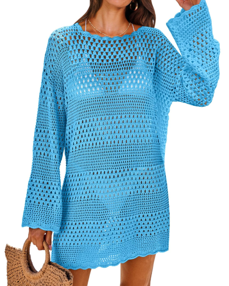 Vianney Women's Beach Dress – Transparent Crochet Dress, Elegant Summer Mesh Cover-Up