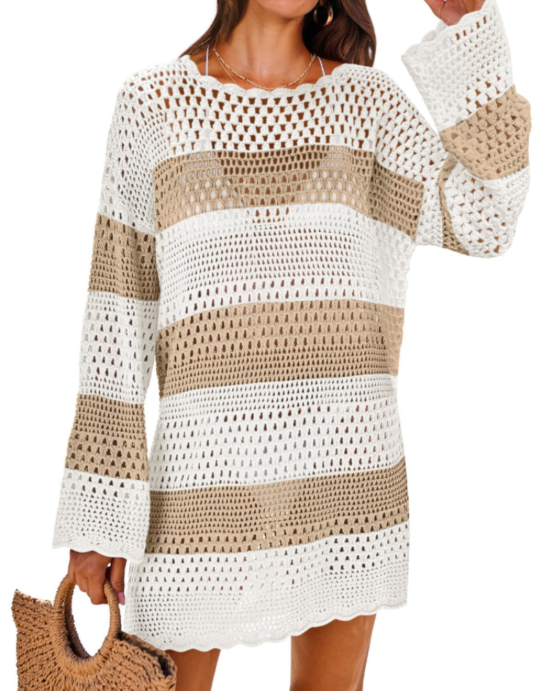 Vianney Women's Beach Dress – Transparent Crochet Dress, Elegant Summer Mesh Cover-Up