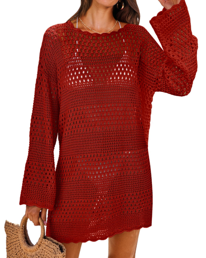 Vianney Women's Beach Dress – Transparent Crochet Dress, Elegant Summer Mesh Cover-Up