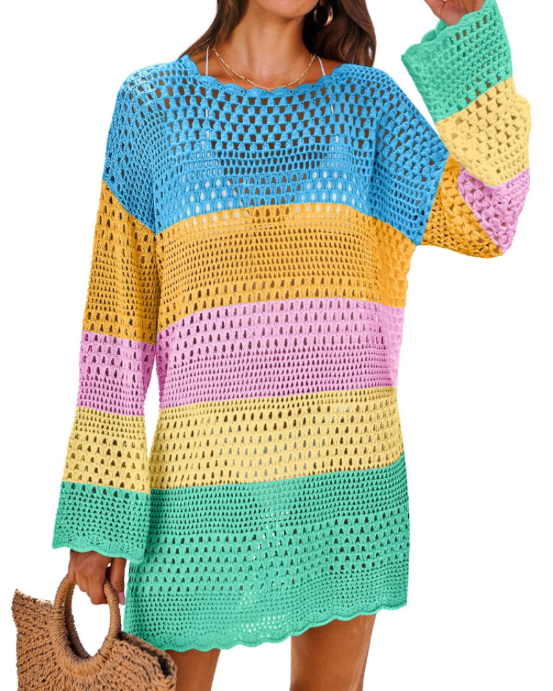 Vianney Women's Beach Dress – Transparent Crochet Dress, Elegant Summer Mesh Cover-Up