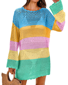 Vianney Women's Beach Dress – Transparent Crochet Dress, Elegant Summer Mesh Cover-Up