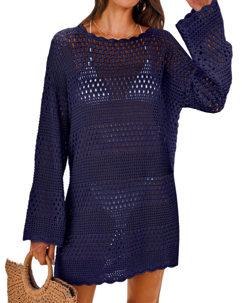 Vianney Women's Beach Dress – Transparent Crochet Dress, Elegant Summer Mesh Cover-Up
