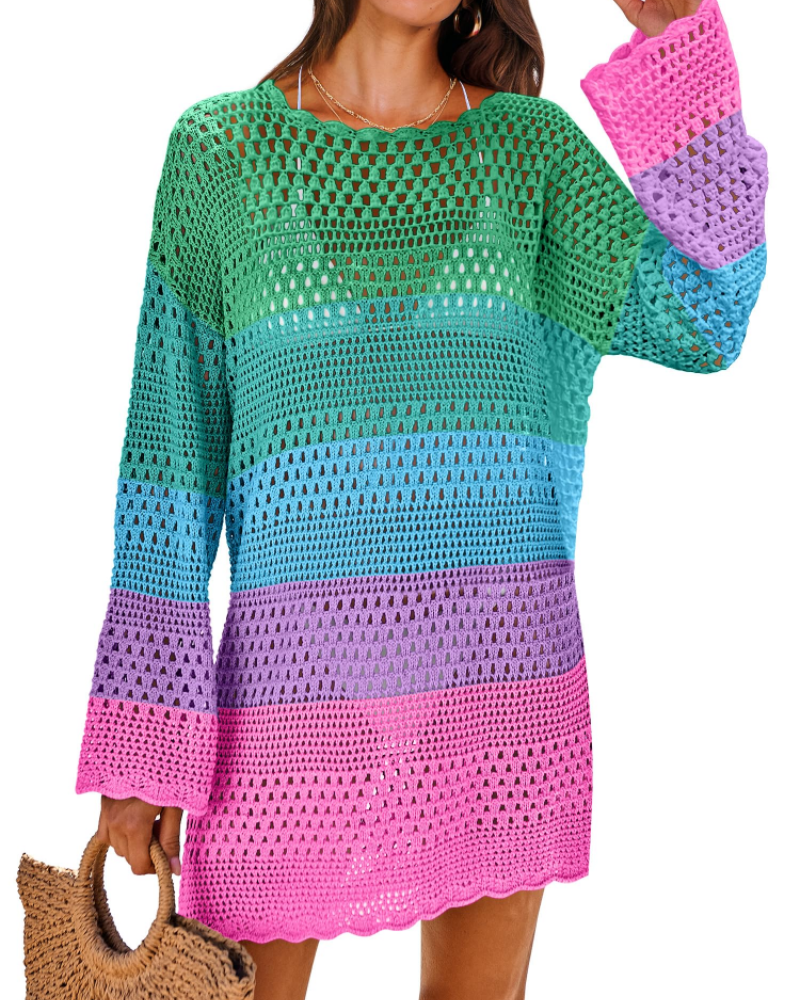 Vianney Women's Beach Dress – Transparent Crochet Dress, Elegant Summer Mesh Cover-Up
