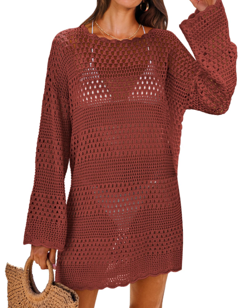 Vianney Women's Beach Dress – Transparent Crochet Dress, Elegant Summer Mesh Cover-Up