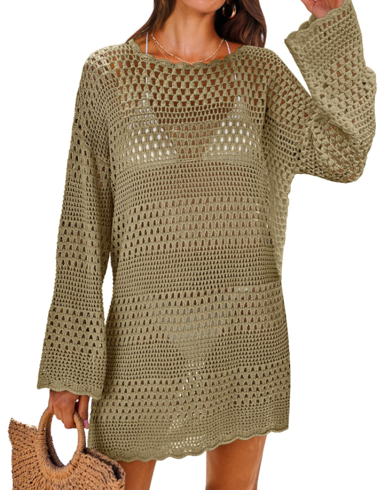 Vianney Women's Beach Dress – Transparent Crochet Dress, Elegant Summer Mesh Cover-Up