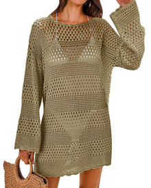 Vianney Women's Beach Dress – Transparent Crochet Dress, Elegant Summer Mesh Cover-Up