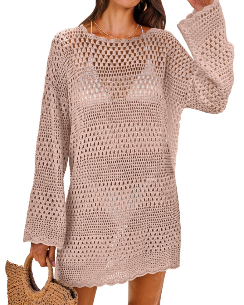 Vianney Women's Beach Dress – Transparent Crochet Dress, Elegant Summer Mesh Cover-Up