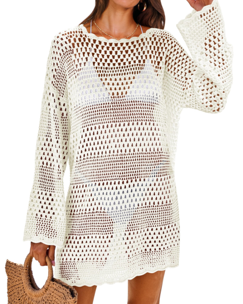 Vianney Women's Beach Dress – Transparent Crochet Dress, Elegant Summer Mesh Cover-Up
