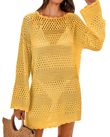 Vianney Women's Beach Dress – Transparent Crochet Dress, Elegant Summer Mesh Cover-Up