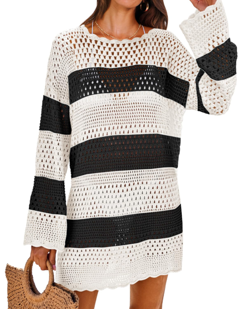Vianney Women's Beach Dress – Transparent Crochet Dress, Elegant Summer Mesh Cover-Up