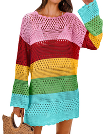 Vianney Women's Beach Dress – Transparent Crochet Dress, Elegant Summer Mesh Cover-Up