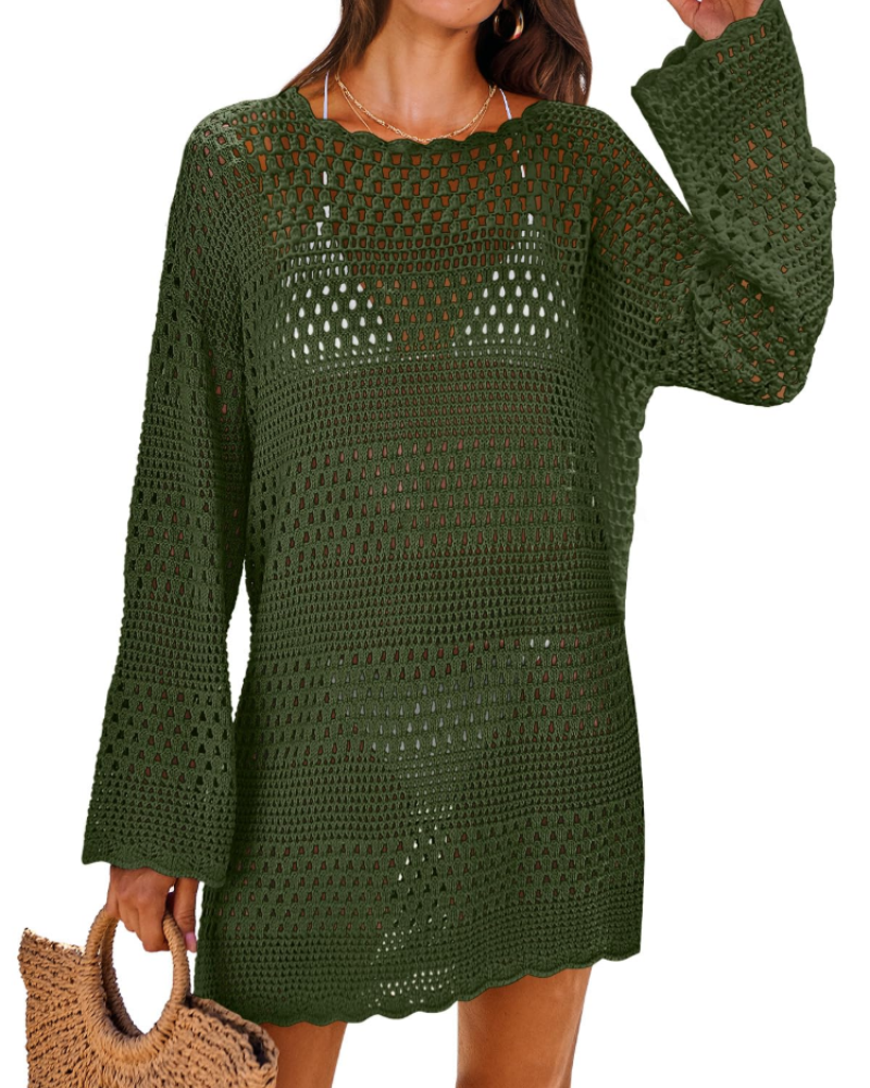 Vianney Women's Beach Dress – Transparent Crochet Dress, Elegant Summer Mesh Cover-Up