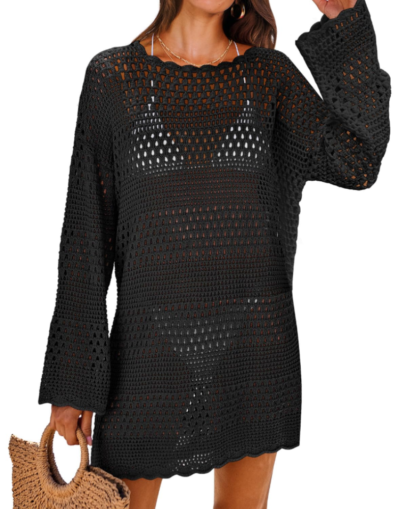 Vianney Women's Beach Dress – Transparent Crochet Dress, Elegant Summer Mesh Cover-Up