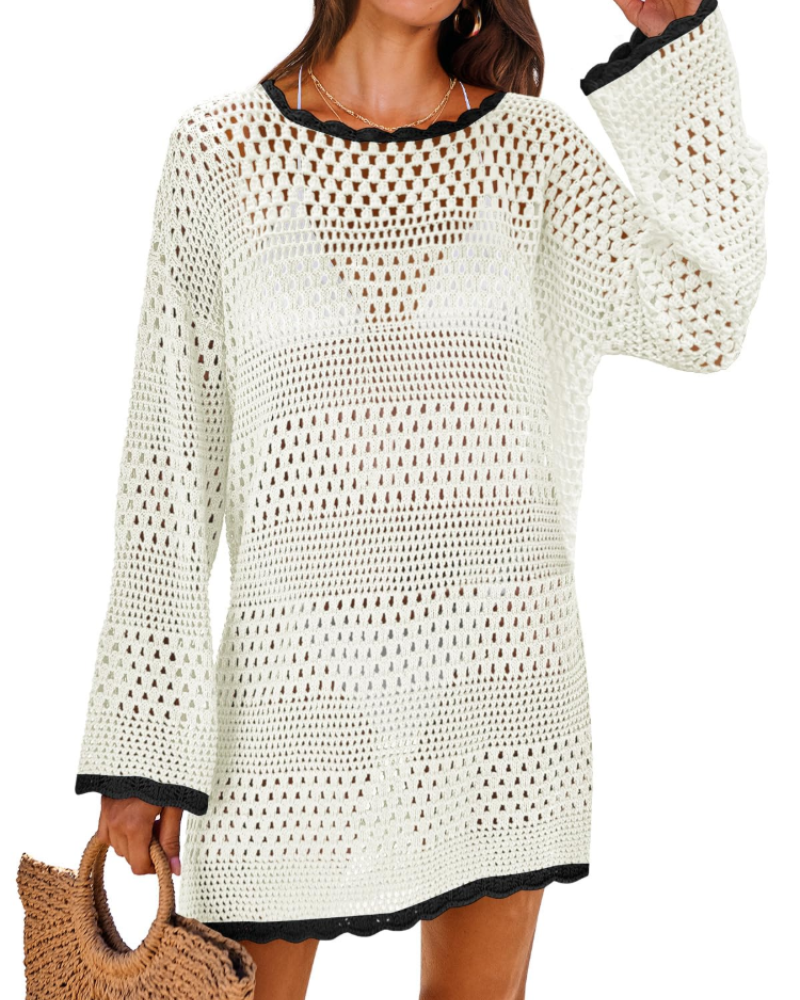 Vianney Women's Beach Dress – Transparent Crochet Dress, Elegant Summer Mesh Cover-Up