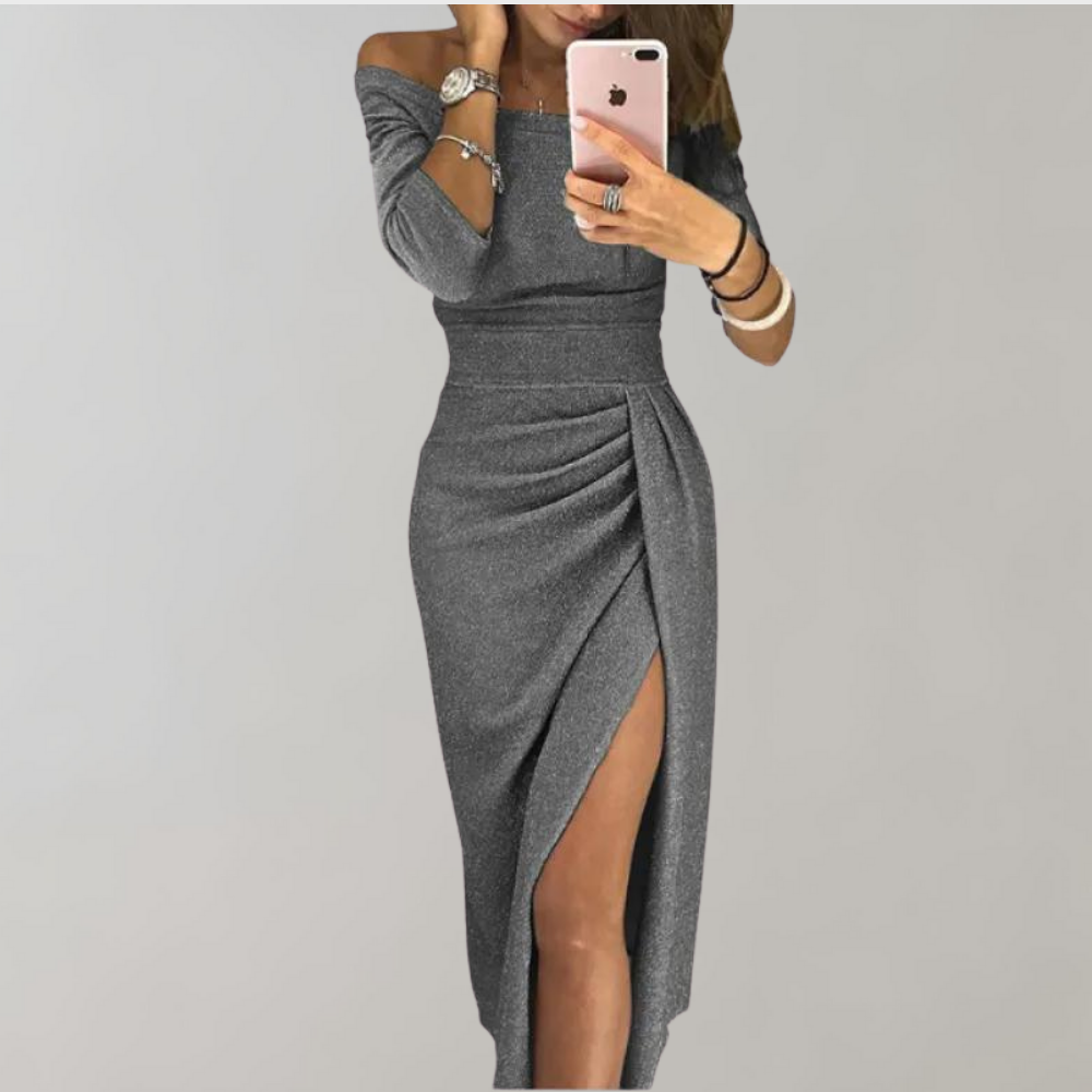 Vilja Sequin Dress for Women – Long Dress with Short Sleeves and Shiny Details for Festive Occasions