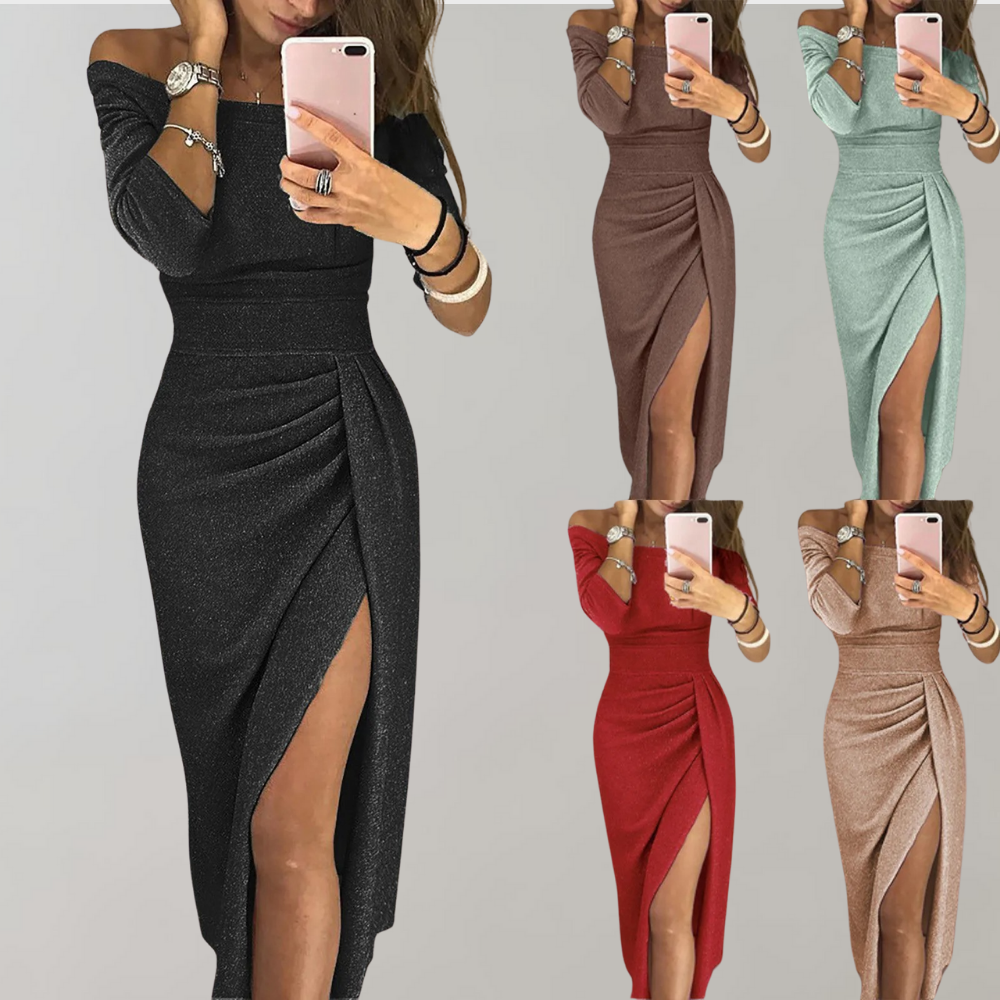 Vilja Sequin Dress for Women – Long Dress with Short Sleeves and Shiny Details for Festive Occasions