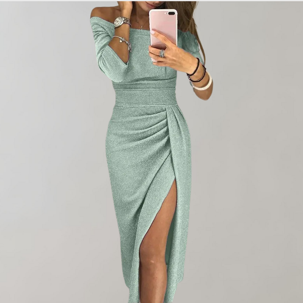 Vilja Sequin Dress for Women – Long Dress with Short Sleeves and Shiny Details for Festive Occasions