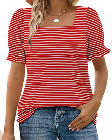 Vira Top Women – Square Neck T-shirt with Ruffle Sleeves, Elegant Summer Fit