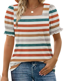 Vira Top Women – Square Neck T-shirt with Ruffle Sleeves, Elegant Summer Fit
