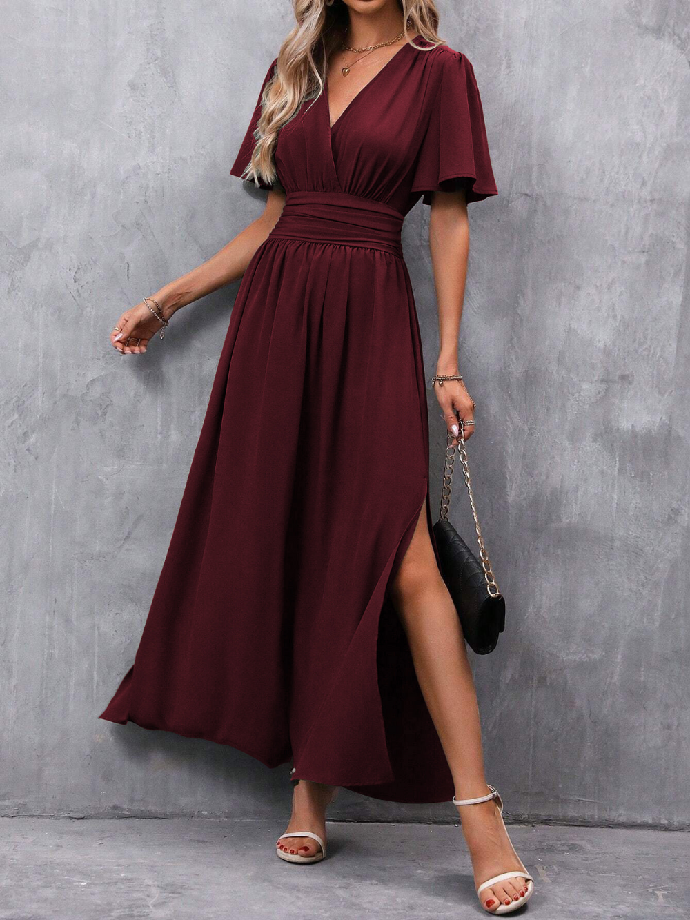Eliza Long Dress Woman – Elegant Dress with Belt and Flowing Skirt for Luxury Occasions