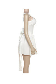 Mini Dress Woman Trixie – Sleeveless Backless Dress with Square Neckline & Back Bow