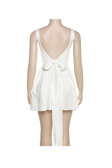 Mini Dress Woman Trixie – Sleeveless Backless Dress with Square Neckline & Back Bow
