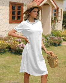 Thalassa Women's Robe T-Shirt – Cotton Crew Neck, Short Sleeves & Pockets, Relaxed Fit