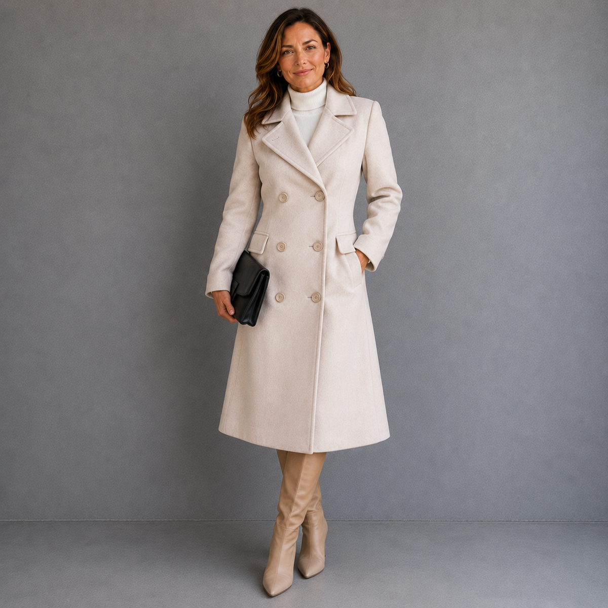 Clara Bellini | Luxury Double-Breasted Long Coat For Women