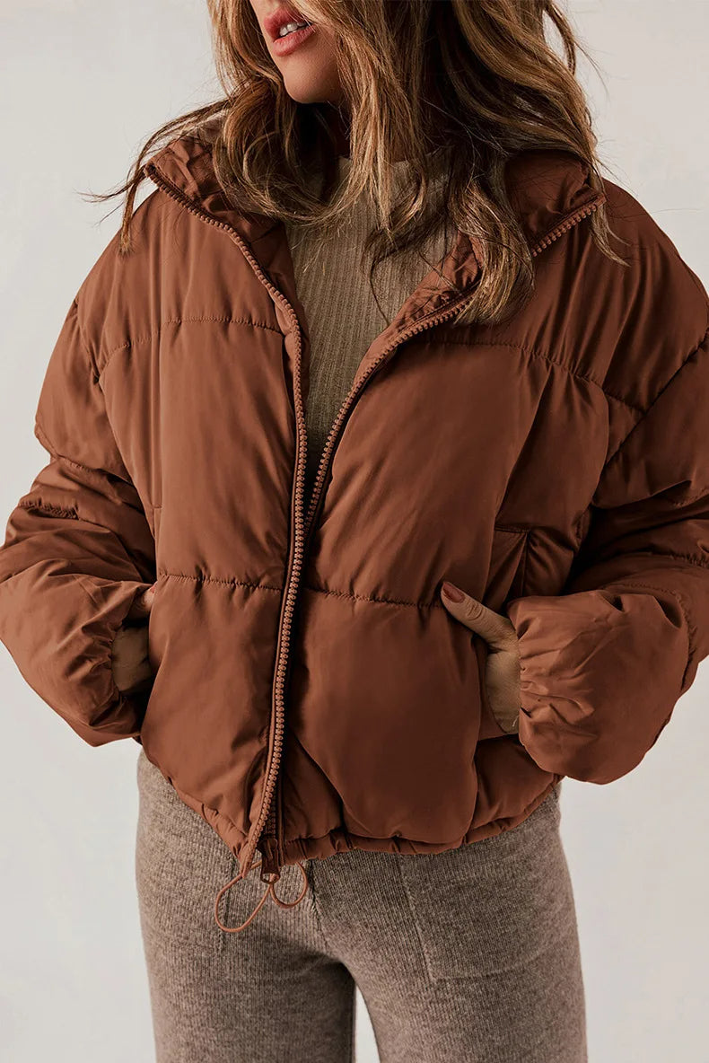 Mallory Short Puffer Jacket for Women – Oversized Winter Coat with Warm High Collar