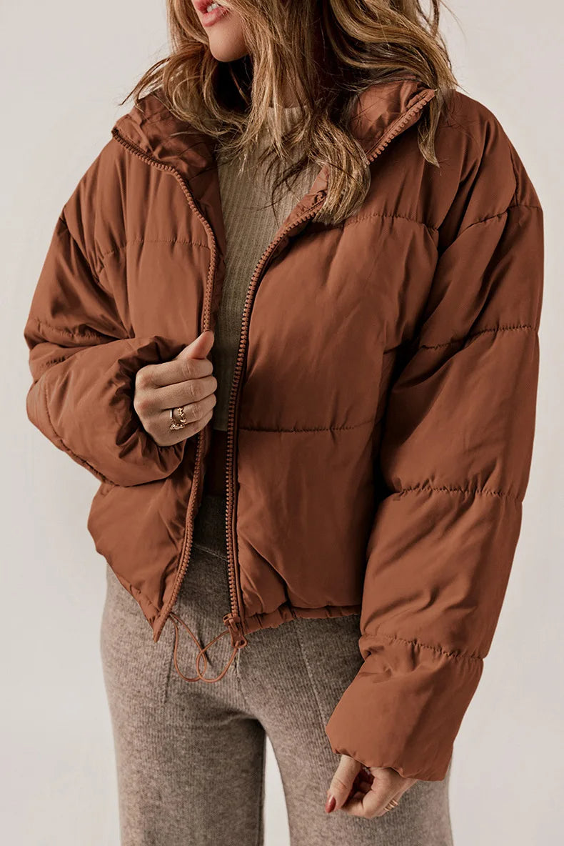 Mallory Short Puffer Jacket for Women – Oversized Winter Coat with Warm High Collar