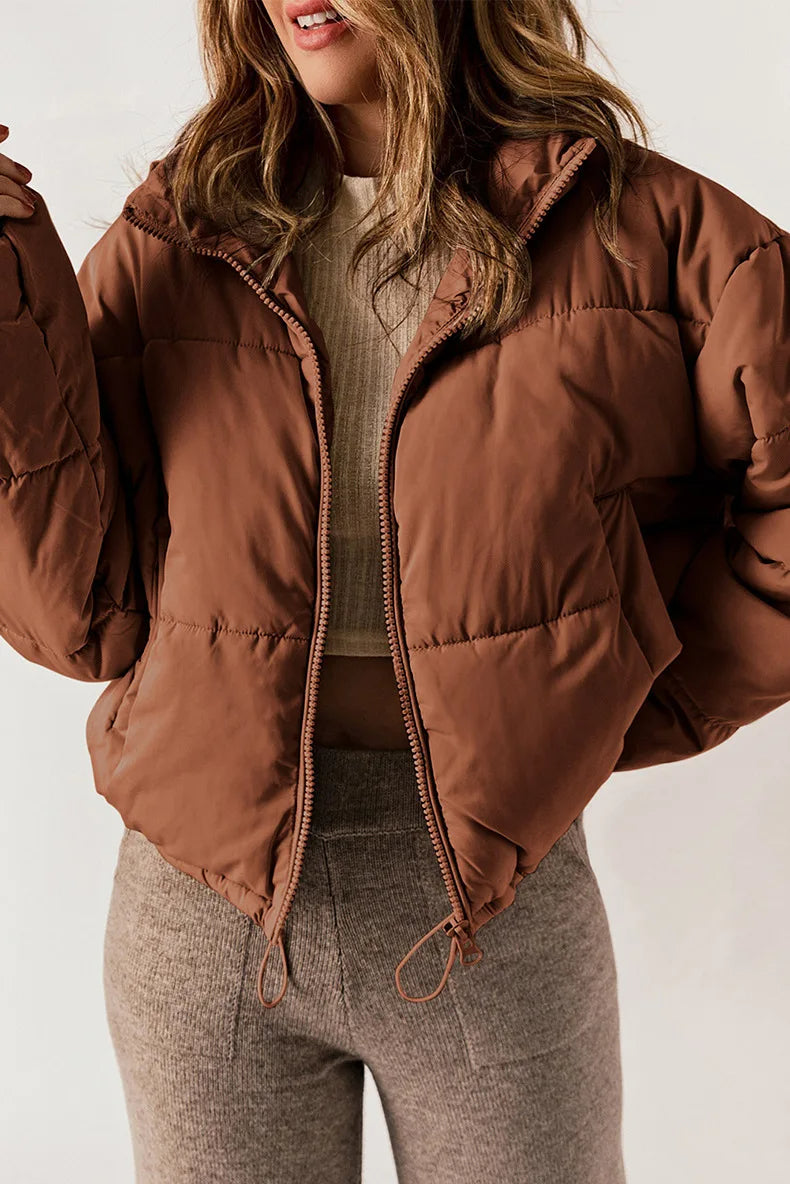 Mallory Short Puffer Jacket for Women – Oversized Winter Coat with Warm High Collar