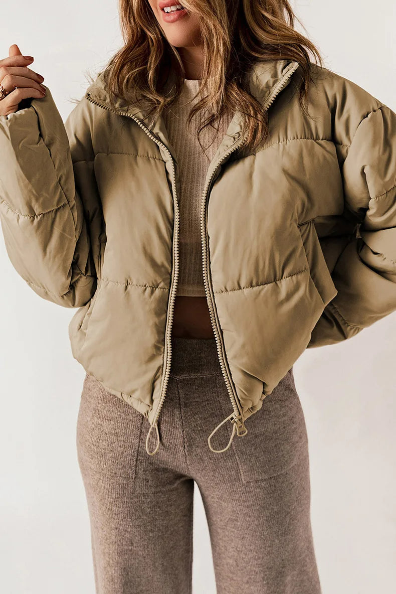 Mallory Short Puffer Jacket for Women – Oversized Winter Coat with Warm High Collar