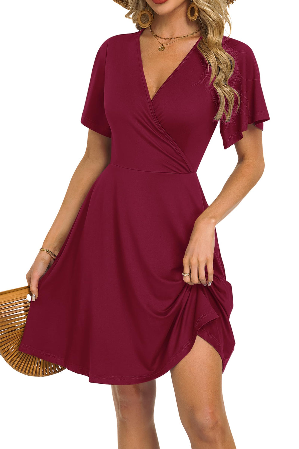 Mariselle Women's Dress – Floral V-Neck Wrap, Empire Waist & Pockets, A-Line Summer Cut