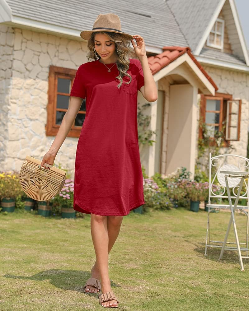 Thalassa Women's Robe T-Shirt – Cotton Crew Neck, Short Sleeves & Pockets, Relaxed Fit