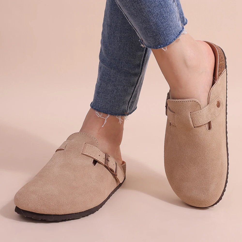 Leana Sabots Femme – Slip-on Suede with Adjustable Buckle & Anatomical Comfort Sole