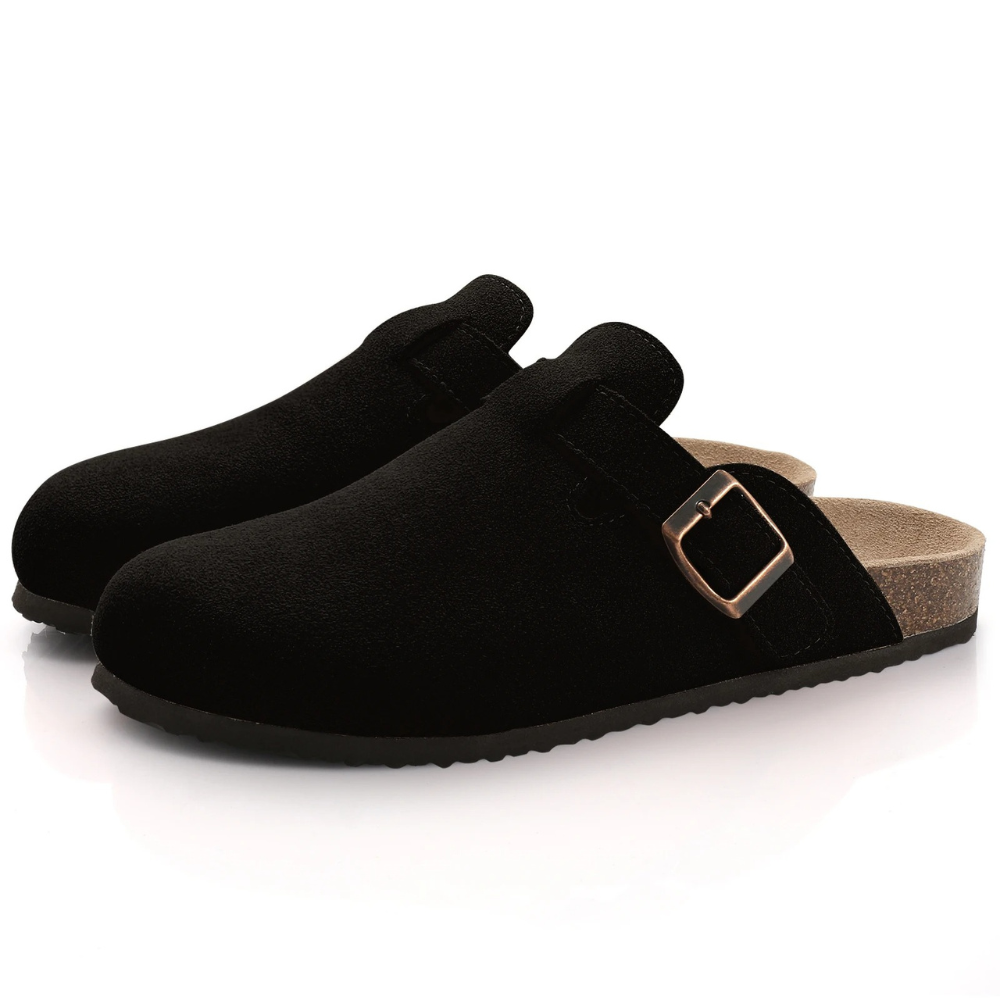 Leana Sabots Femme – Slip-on Suede with Adjustable Buckle & Anatomical Comfort Sole