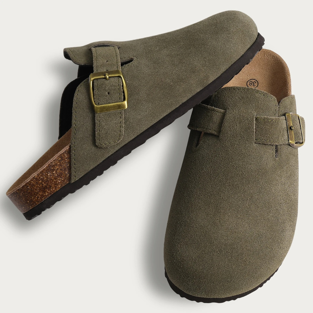 Leana Sabots Femme – Slip-on Suede with Adjustable Buckle & Anatomical Comfort Sole