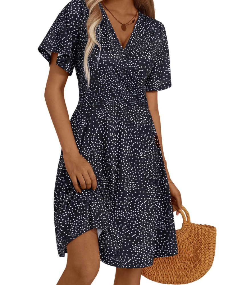 Mella Women's Dress – Floral Wrap Dress with V-Neck, A-Line Cut & Ruffles