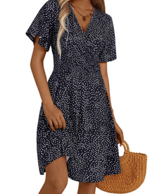 Mella Women's Dress – Floral Wrap Dress with V-Neck, A-Line Cut & Ruffles