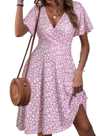 Mella Women's Dress – Floral Wrap Dress with V-Neck, A-Line Cut & Ruffles