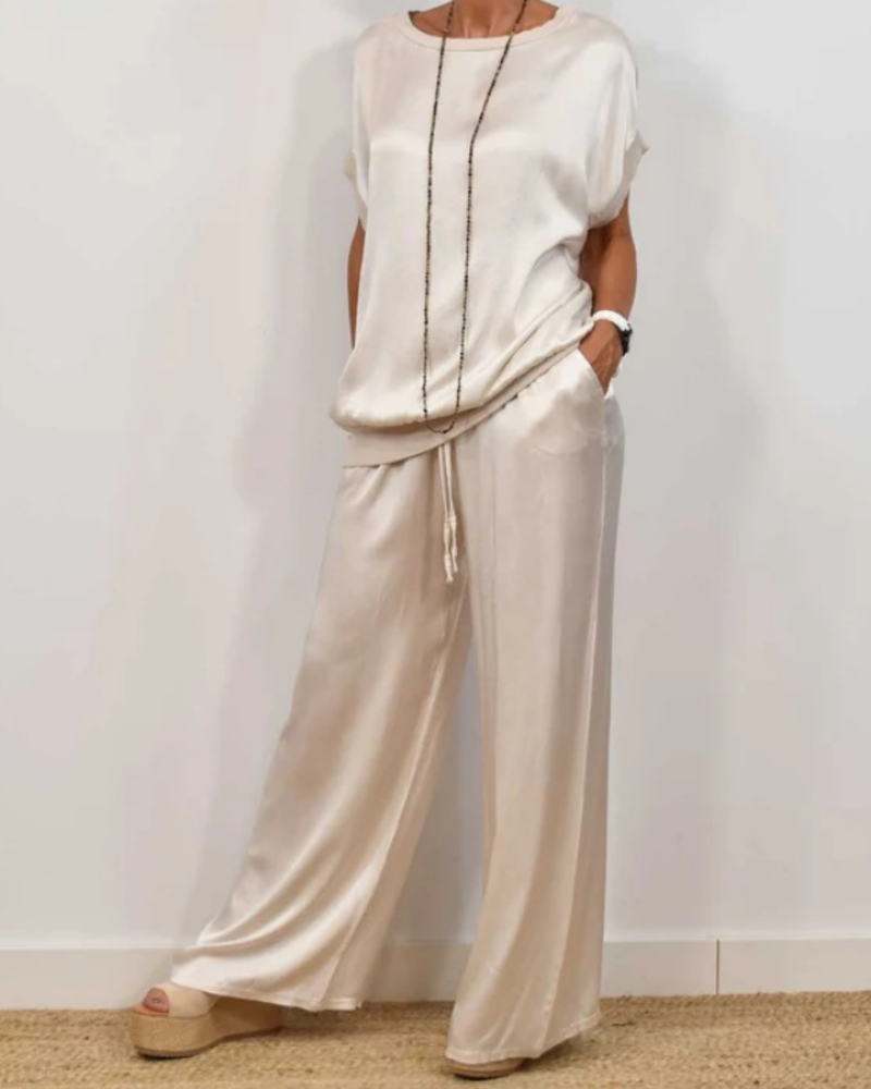 Portia Satin Women's Set – 2 Pieces Wide-Leg Pants & Elegant Flowing Top
