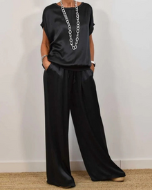 Portia Satin Women's Set – 2 Pieces Wide-Leg Pants & Elegant Flowing Top