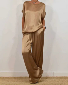Portia Satin Women's Set – 2 Pieces Wide-Leg Pants & Elegant Flowing Top