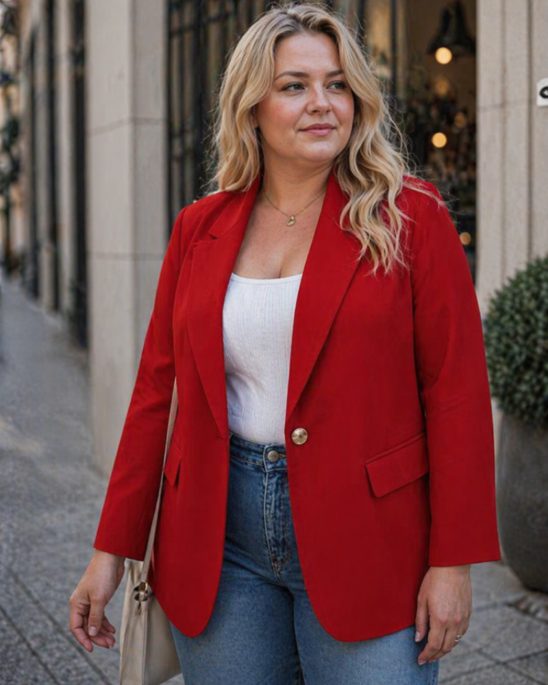 Clayde Curvy Plus Size Women's Blazer – Elegant Cashmere Blazer Flattering Cut Chic Timeless