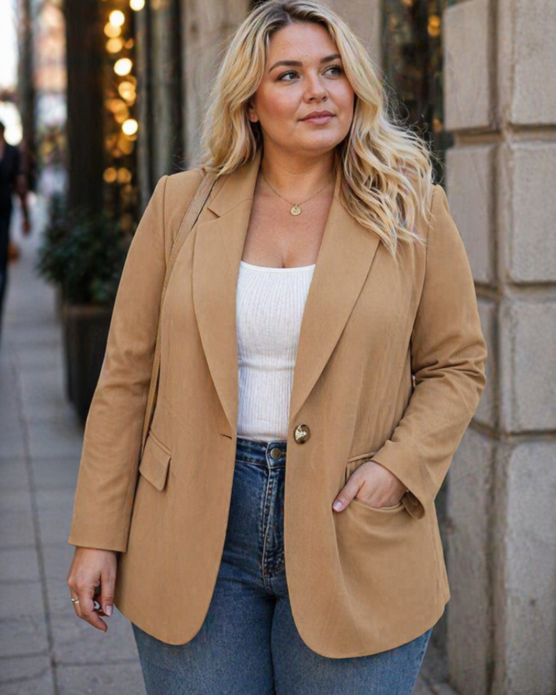 Clayde Curvy Plus Size Women's Blazer – Elegant Cashmere Blazer Flattering Cut Chic Timeless