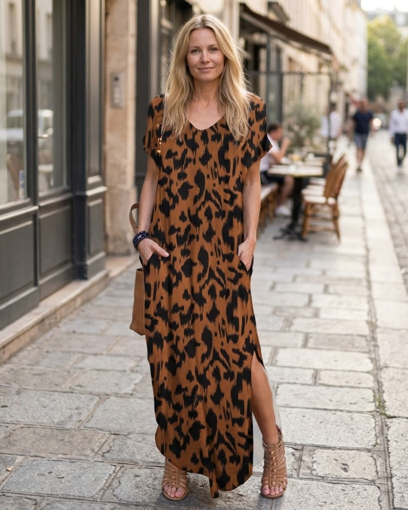 Julie Maxi Dress for Women – Long V-Neck Split Casual Summer Flowing Elegant Dress