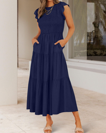 Gemma Midi Dress for Women Summer – Smocked Waist Flounced Sleeves