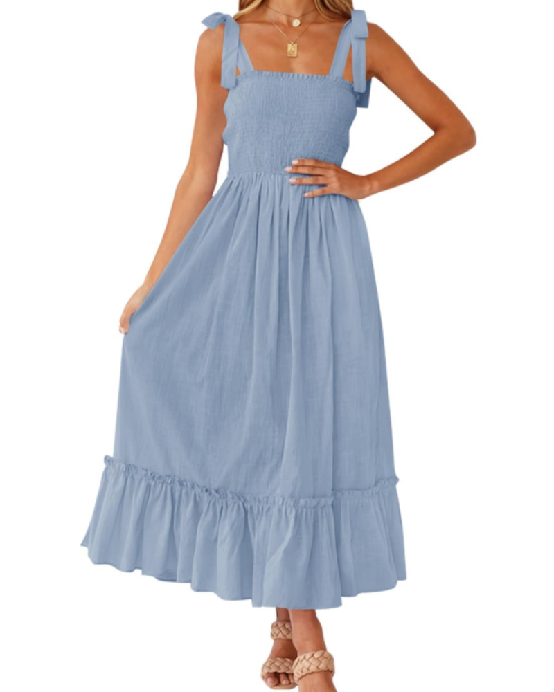 Willow Robe Maxi Women’s Summer – Thin Straps, Square Neck & Ruffles