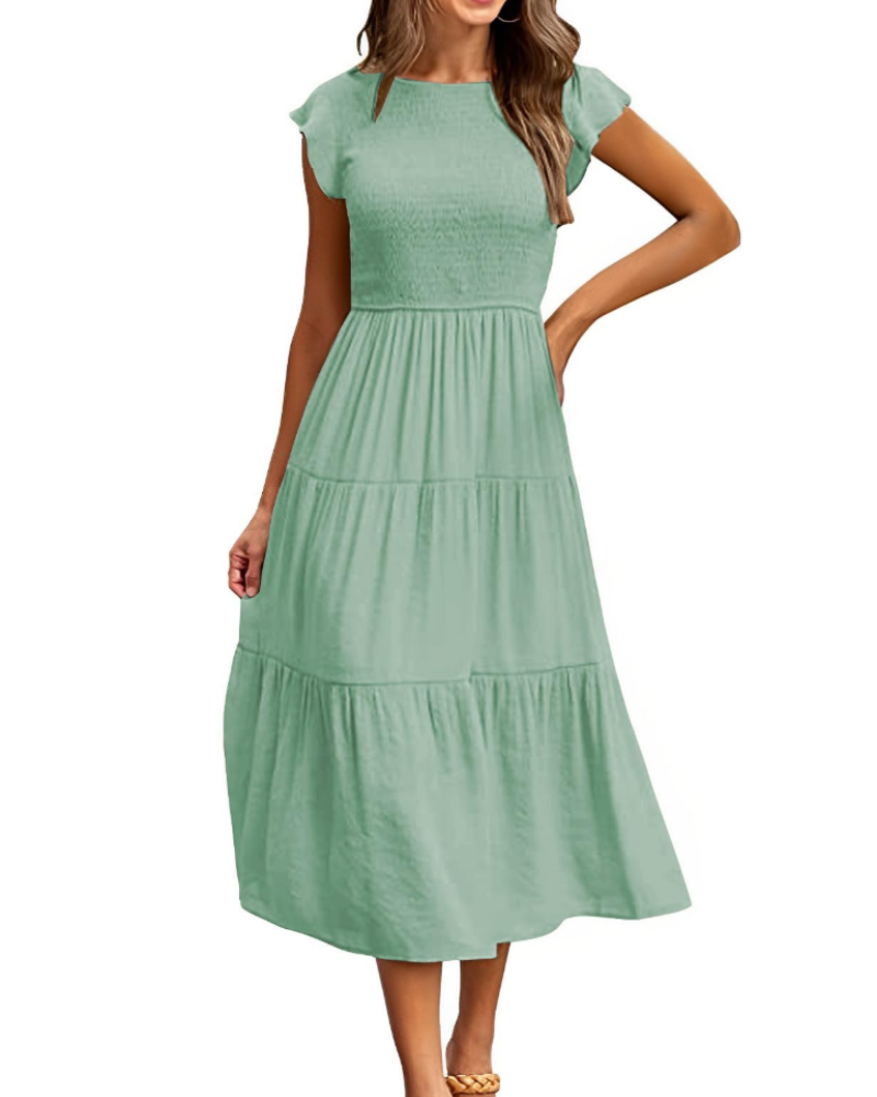 Plinky Women's Dress – Summer Dress with Ruffles, Elastic Waist, A-Line, Mid-Length