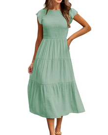 Plinky Women's Dress – Summer Dress with Ruffles, Elastic Waist, A-Line, Mid-Length